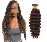 Evaxilc Extensiones de cabello humano de 28 a 28 pulgadas, onda profunda a granel, pelo humano trenzado, sin procesar, sin enredar, #4 marrón chocolate, 2 paquetes, total 100 g