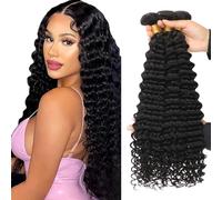 Evaxilc Extensiones de cabello humano de 28 a 30 a 32 pulgadas, extensiones de cabello humano ondulado, doble trama #1B, color negro natural, brasileño, Remy Virgin Human, 3 paquetes, total 300 g