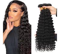 Evaxilc Extensiones de cabello humano de 30 a 32 a 34 pulgadas, extensiones de pelo humano ondulado, doble trama #1B, color negro natural, brasileño, Remy Virgin Human, 3 paquetes, total 300 g