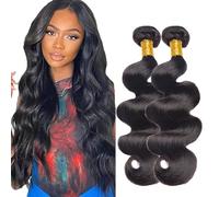 Evaxilc Extensiones de cabello humano de 30 a 32 pulgadas, extensiones de pelo humano #1B Natural Black Brazilian Remy Virgin Human Hair Weave 2 paquetes total 200 g