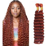 Evaxilc Extensiones de cabello humano de 66 cm y 66 cm, onda profunda a granel, pelo humano trenzado, sin procesar, sin enredar, pelo trenzado, #33, color marrón rojizo 2 paquetes, total 100 g