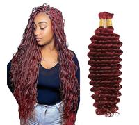 Evaxilc Extensiones de cabello humano de onda profunda a granel para trenzas boho, cabello humano sin procesar, sin enredos, pelo trenzado a granel, #99J Borgoña, 2 paquetes total de 100 g, 20 a 20