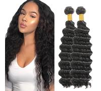 Evaxilc Extensiones de cabello humano de onda profunda, mechones de pelo humano, mechones de pelo doble #1B Natural Black Brazilian Remy Virgin Human Hair Weave 2 paquetes total 200 g 14 16 pulgadas