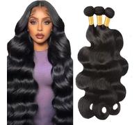 Evaxilc Extensiones de cabello humano ondulado, 22, 24, 26 pulgadas, extensiones de pelo humano #1B, color negro natural, brasileño, Remy Virgin Human, 3 paquetes, total 300 g