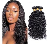 Evaxilc Extensiones de cabello humano ondulado de 22, 24 y 66 cm, extensiones de pelo humano #1B Natural Black Brazilian Remy Virgin Human Hair Weave 3 paquetes, total 300 g