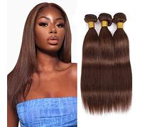Evaxilc Extensiones de cabello humano recto, extensiones de pelo humano, mechones de pelo doble trama #4 marrón chocolate brasileño Remy Virgin Human Hair Weave 3 paquetes total 300 g 20 22 24