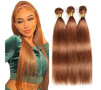Evaxilc Extensiones de cabello humano Remy brasileño Remy Virgin Humano Weave Bundles Human Hair Extension Double Weft #30 Lihght Brown 3 paquetes total 300 g 300 g 300 g 300 g