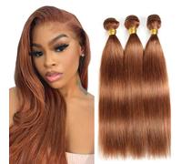 Evaxilc Extensiones de cabello humano Remy brasileño Remy Virgin Humano Weave Bundles Human Hair Extension Double Weft #30 Lihght Brown 3 paquetes total 300 g 300 g 300 g