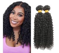 Evaxilc Extensiones de cabello humano rizado, extensiones de pelo humano ondulado, doble trama #1B Natural Black Brazilian Remy Virgin Human Hair Weave 2 paquetes total 200 g 20 22 pulgadas