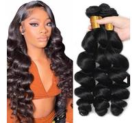 Evaxilc Extensiones de pelo humano de onda suelta, extensiones de pelo humano Remy brasileño, extensiones de cabello humano #1B, color negro natural, 300 g, 300 g, 18, 20 y 22 pulgadas