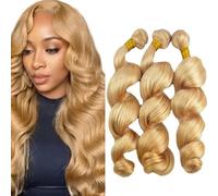 Evaxilc Extensiones de pelo humano de onda suelta, mechones de pelo brasileño Remy Virgin Human Hair Weave Bundles Human Hair Extension Double Weft #27 Honey Blonde 3 paquetes Total 300 g 45 45 cm