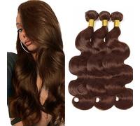 Evaxilc Extensiones de pelo humano Remy brasileño Remy Virgin Humano, extensiones de pelo doble trama #4 marrón chocolate 3 paquetes total 300 g 20 22 24 pulgadas