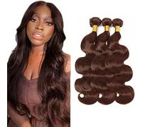 Evaxilc Extensiones de pelo humano Remy brasileño Remy Virgin Humano, extensiones de pelo doble trama #4 marrón chocolate 3 paquetes total 300 g 16 18 20 pulgadas