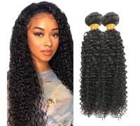 Evaxilc Kinky Curly Human Hair Bundles Extension Cabello humano Glueless Bundles Virgin Hair Unprocessed #1B Natural Black Color 2 Bundles Minimal Shedding For Women 22 24 Inch