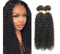 Evaxilc Kinky Curly Human Hair Bundles Extension Cabello humano Glueless Bundles Virgin Hair Unprocessed #1B Natural Black Color 2 Bundles Minimal Shedding pelucas mujer 14 16 Inch