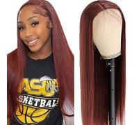 Evaxilc Straight Echthaar Perruca Pre Plucked Glueless Human Hair Wig 5x5 Lace Frontal Human Hair Wigs For Women Brazilian Baby Hair #33 Reddish Brown Lace Front Wig 24 Inch