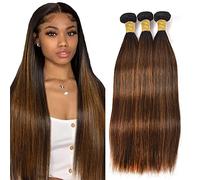 Evaxilc Straight Human Hair Bundles Extension Cabello humano Glueless Bundles Virgin Hair Unprocessed P430 Highlight Brown Color 3 Bundles Minimal Shedding For Women 20 22 24 Inch