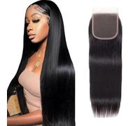 Evaxilc Straight Human Hair Lace Front Closure Extensions Cabello humano Glueless Bundles Virgin #1B Natural Black Color Hair Unprocessed Minimal Shedding For Women 26 Inch