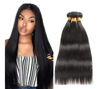 Evaxilc Unprocessed Tejiendo el pelo humano 1B Natural Black Bundles Human Hair Extension Brazilian Virgin Human Hair Straight Minimal Shedding Double Weft Weave Hair For Women 14 16 18 Inch