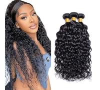 Evaxilc Water Wave Bundles Extension Peluca de pelo humano sin pegamento, paquete brasileño virgen 100% sin procesar #1B, color negro natural, 3 paquetes, total 300 g, para mujeres de 40 cm