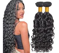 Evaxilc Water Wave Human Hair Bundles Extension Cabello humano Glueless Bundles Virgin Hair Unprocessed #1B Natural Black Color 2 Bundles Minimal Shedding For Women 26 28 Inch