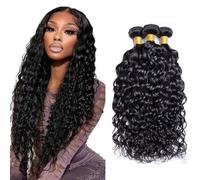 Evaxilc Water Wave Human Hair Bundles Extension Cabello humano Glueless Bundles Virgin Hair Unprocessed #1B Natural Black Color 3 Bundles Minimal Shedding For Women 22 24 26 Inch