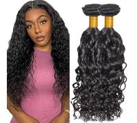 Evaxilc Water Wave Human Hair Bundles Extension Cabello humano Glueless Bundles Virgin Hair Unprocessed #1B Natural Black Color 2 Bundles Minimal Shedding pelucas mujer 20 22 Inch