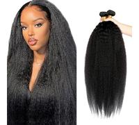 Evaxilc Yaki Straight Human Hair Bundles Extension Cabello humano Glueless Bundles Virgin Hair Unprocessed #1B Natural Black Color 3 Bundles Minimal Shedding For Women 30 32 34 Inch