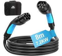 EVDANCE Cable de carga tipo 2 EV, 32 A, 7,2 kW, 8 m, 1 fase, tipo 2 a tipo 2, cable de carga rápida para coche eléctrico S/X/Y/3, 330e, i3, Kuga, Ionic, ZS, Kona y más