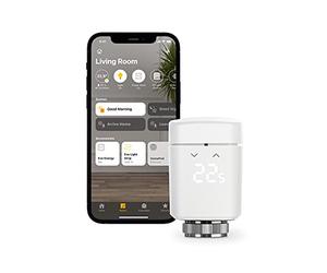 Eve Thermo - Válvula Inteligente de radiador con Pantalla LED, Control automático de Temperatura, no Necesita Pasarela, Controles táctiles Integrados, Bluetooth, Apple HomeKit, Fabricada en Alemania