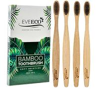 EveEco 4 cepillos de dientes de bambú, cerdas suaves, mejor para encías sensibles, carbón, vegano, madera natural, BPA Fee, reciclable, compostable, biodegradable, respetuoso con el medio ambiente