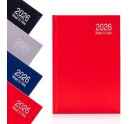Evelay Agenda 2026, A5, vista semanal, agenda anual completa, tapa dura, con horarios (rojo)