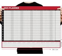 Evelay Calendario planificador de pared 2025, tamaño A1 (84 cm x 59 cm), calendario de vista anual para casa, oficina, trabajo, año completo (rojo)