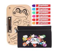 evelay Juego de 6 soportes para bingo Dabber, 1 tabla de bingo con clip, bolsa de almacenamiento con cierre de cremallera de número de la suerte, tinta antigoteo de 20 ml, 6 colores de bolsa para los