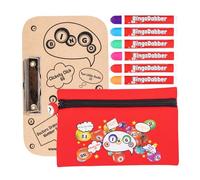 evelay Juego de 6 soportes para bingo Dabber, 1 tabla de bingo con clip, bolsa de almacenamiento con cierre de cremallera de número de la suerte, tinta antigoteo de 20 ml, 6 colores de bolsa para los