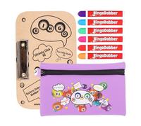 evelay Juego de 6 soportes para bingo Dabber, 1 tabla de bingo con clip, bolsa de almacenamiento con cierre de cremallera de número de la suerte, tinta antigoteo de 20 ml, 6 colores de bolsa para los
