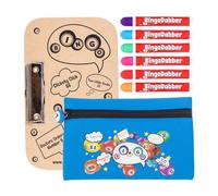 evelay Juego de 6 soportes para bingo Dabber, 1 tabla de bingo con clip, bolsa de almacenamiento con cierre de cremallera de número de la suerte, tinta antigoteo de 20 ml, 6 colores de bolsa para los