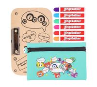 evelay Juego de 6 soportes para bingo Dabber, 1 tabla de bingo con clip, bolsa de almacenamiento con cierre de cremallera de número de la suerte, tinta antigoteo de 20 ml, 6 colores de bolsa para los