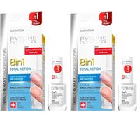 Eveline Cosmetics 8in1 Total Action Concentrado Endurecimiento y Fortalecimiento Acondicionador Uñas - 12 ml (Paquete de 2)