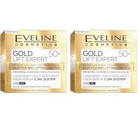 Eveline Cosmetics Gold Lift Expert Lujoso suero reafirmante con oro de 24 quilates 40+ Crema facial hidratante antiarrugas | 50ML | Sérum facial para pieles maduras y sensibles (Paquete de 2)