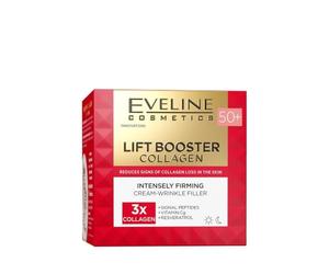 Eveline Cosmetics Lift Booster - Crema reafirmante de colágeno 50+ - Crema hidratante nutritiva antiedad con triple colágeno, vitamina Cg y péptidos para pieles maduras
