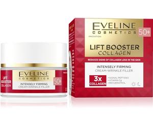 Eveline Cosmetics Lift Booster - Crema reafirmante de colágeno 50+ - Crema hidratante nutritiva antiedad con triple colágeno, vitamina Cg y péptidos para pieles maduras