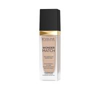 Eveline Cosmetics Wonder Match base de maquillaje adaptativa, cobertura modulable, acabado satinado, fórmula sin aceite con ácido hialurónico, agua termal y extracto de açaí, 30 ml