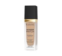 Eveline Cosmetics Wonder Match base de maquillaje adaptativa, cobertura modulable, acabado satinado, fórmula sin aceite con ácido hialurónico, agua termal y extracto de açaí, 30 ml