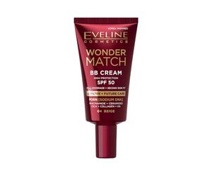Eveline Cosmetics Wonder Match BB Cream SPF 50 - Cuidado de día tintado para brillo satinado y humedad, opacidad construible con hialurón, niacinamida y CICA