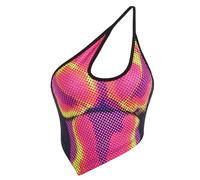 EVELUST Camiseta Corta sin Mangas para Mujer, diseño de Mapa de Calor Corporal en 3D, Sexy, con un Hombro Descubierto, Espalda Descubierta, Camiseta de Moda, Traje de Concierto, Negro Rojo, Large