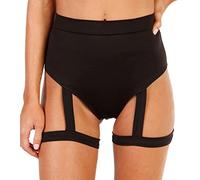 EVELUST Pantalones Cortos Rave Booty para Mujer Pantalones de arns de Cintura Alta, Leggings de Levantamiento de glteos, Pantalones exticos para Festivales, Arns Negro, L