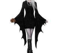 EVELUST Vestido de manga de murciélago para mujer - Vestido sexy Y2k Vestido reina para adultos Ropa gótica Familia Miércoles Carnaval Cosplay Trajes fiesta Vestido disfraz medieval(Black,2XL,1150w)