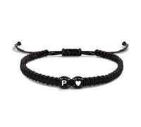 EVEMATE Pulsera con Letra y Corazón para parejas y amigos - Inicial A-Z nombre - Pulsera-trenzada de la amistad para mujeres, hombres y niños (P)