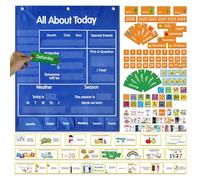 Evember Tablero de Bolsillos para Aula | Calendario Escolar Infantil para Aula y Hogar | Centro de Aprendizaje para Horario Estaciones Tiempo Estudiante Profesor Educación en Casa
